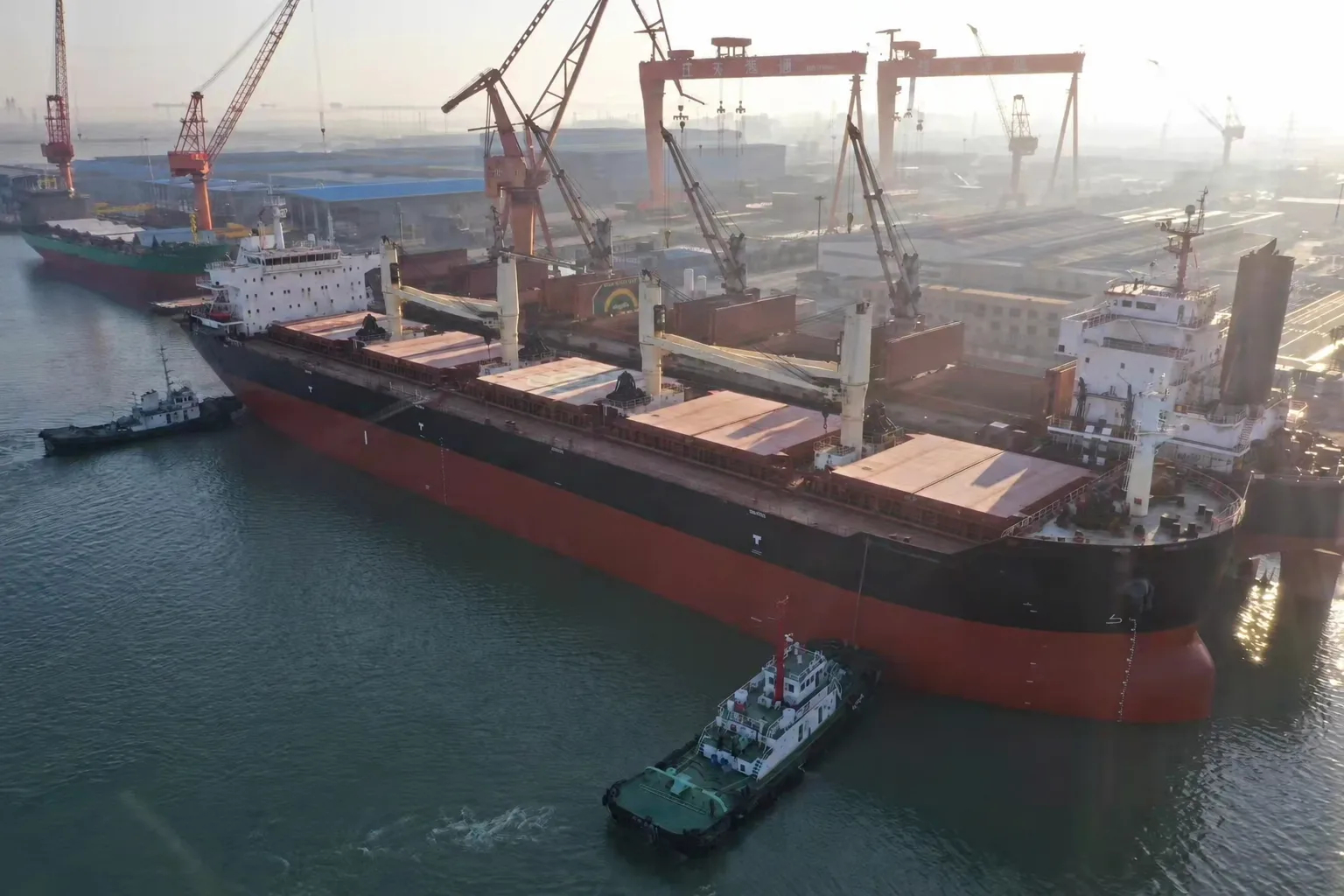 Aerial overview of a dry-docking operation