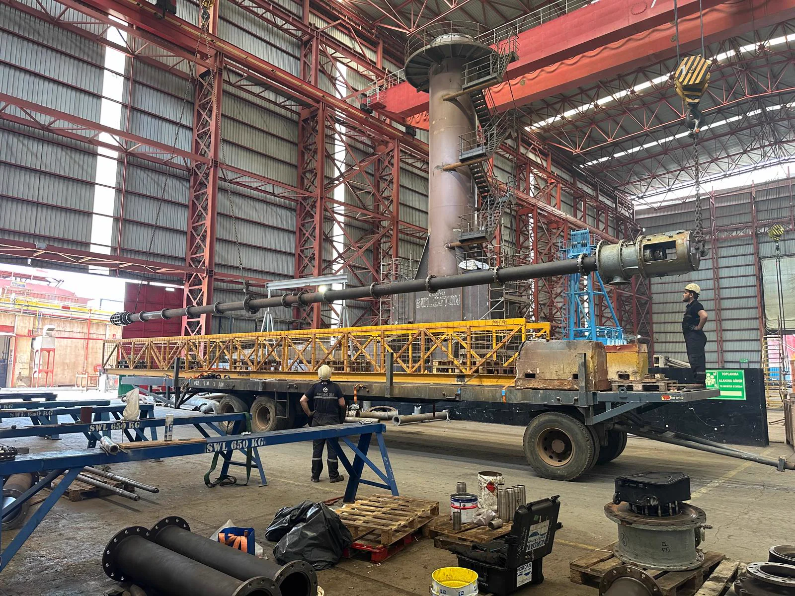 Cargo pump assembly in a specialist workshop