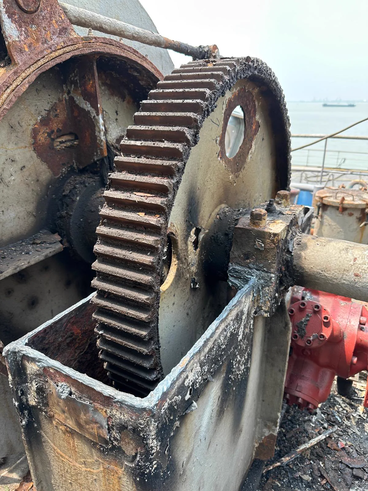 Mooring winch gear opened for repair