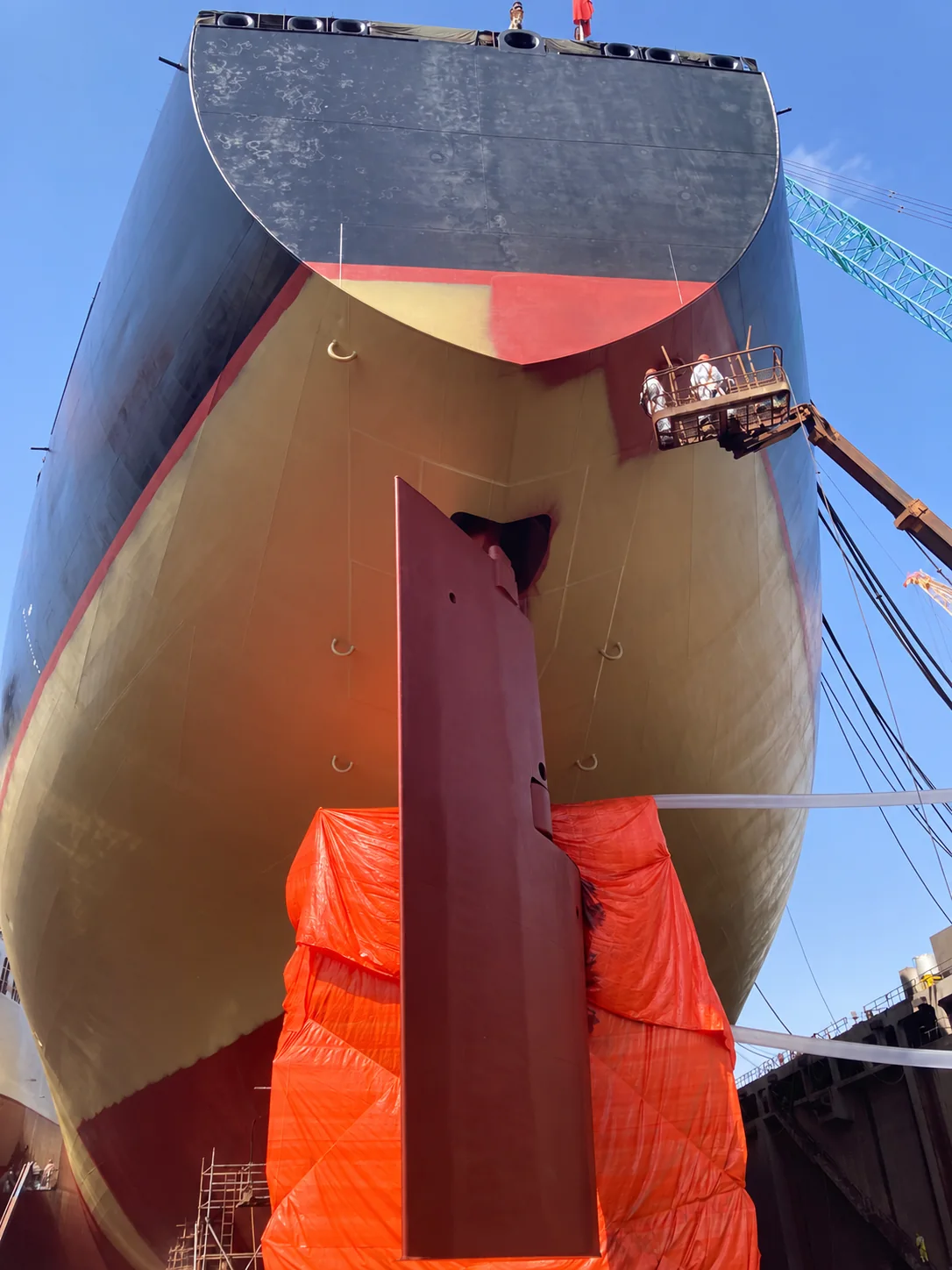 Stern and rudder work during dry-docking